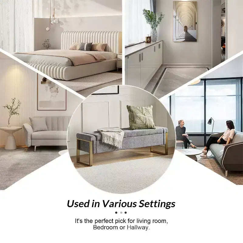 Banc de rangement Octavio 55.3 avec dessus à charnière rembourré moderne et pieds en métal|ART OF LIVING DESIGNS