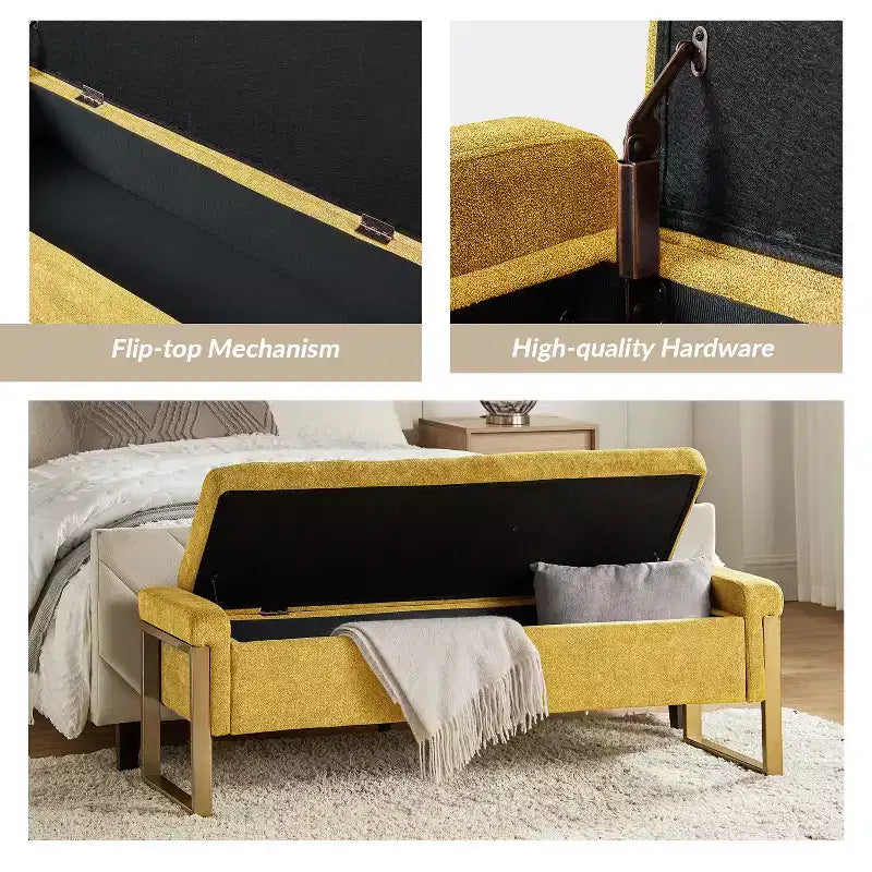 Banc de rangement Octavio 55.3 avec dessus à charnière rembourré moderne et pieds en métal|ART OF LIVING DESIGNS