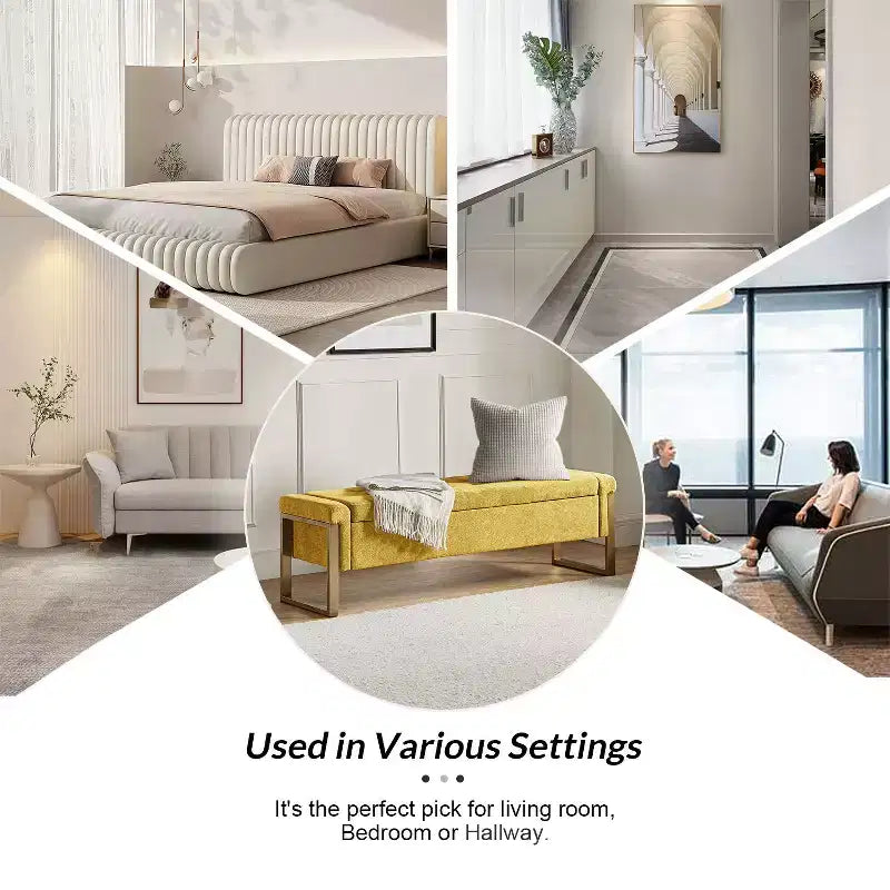 Banc de rangement Octavio 55.3 avec dessus à charnière rembourré moderne et pieds en métal|ART OF LIVING DESIGNS