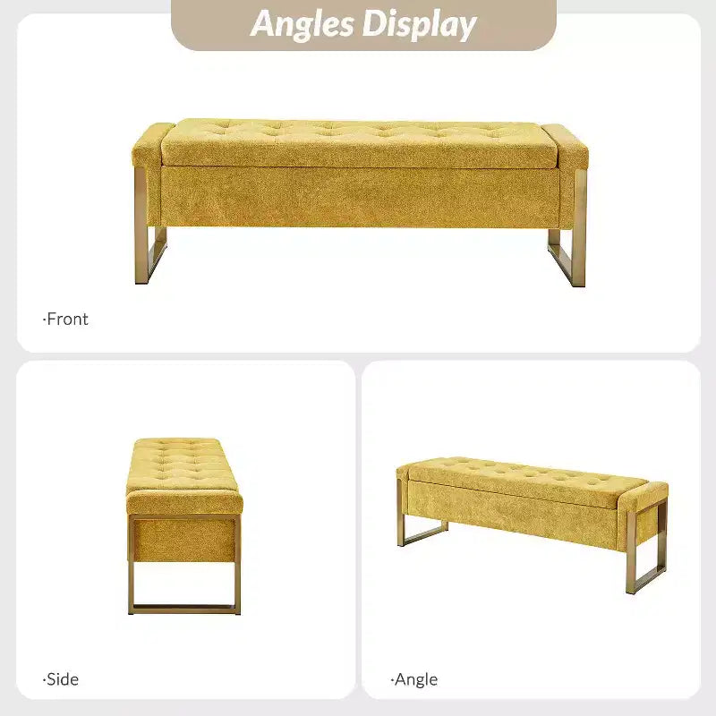 Banc de rangement Octavio 55.3 avec dessus à charnière rembourré moderne et pieds en métal|ART OF LIVING DESIGNS