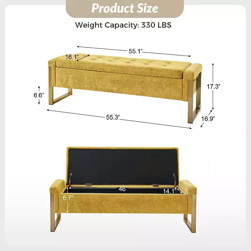 Banc de rangement Octavio 55.3 avec dessus à charnière rembourré moderne et pieds en métal|ART OF LIVING DESIGNS