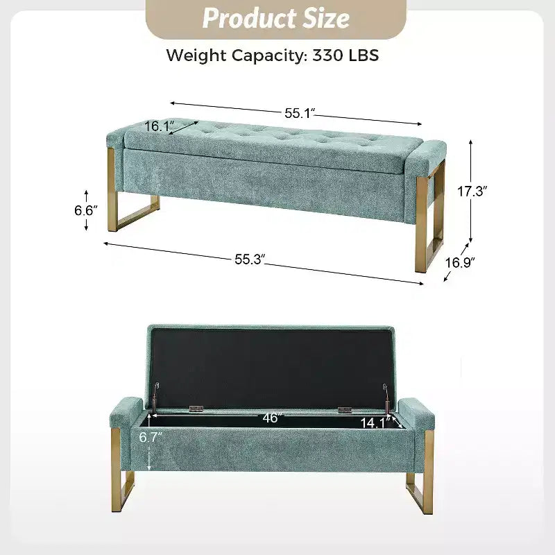 Banc de rangement Octavio 55.3 avec dessus à charnière rembourré moderne et pieds en métal|ART OF LIVING DESIGNS