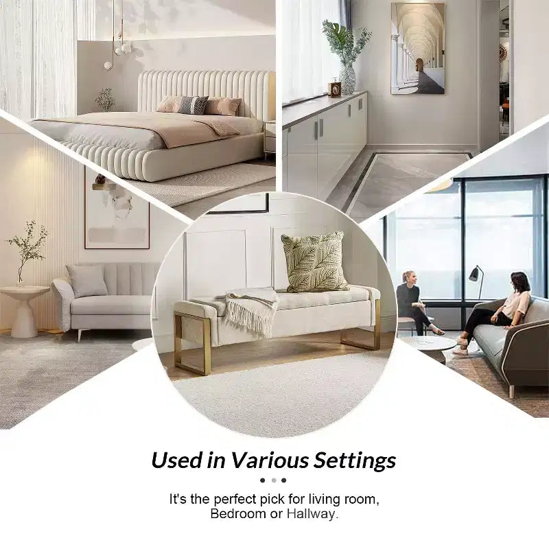 Banc de rangement Octavio 55.3 avec dessus à charnière rembourré moderne et pieds en métal|ART OF LIVING DESIGNS