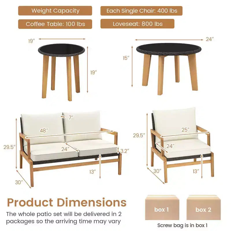Costway 5 Piece Rattan Furniture Set Wicker Woven Sofa Set with Solid Acacia Wood Frame