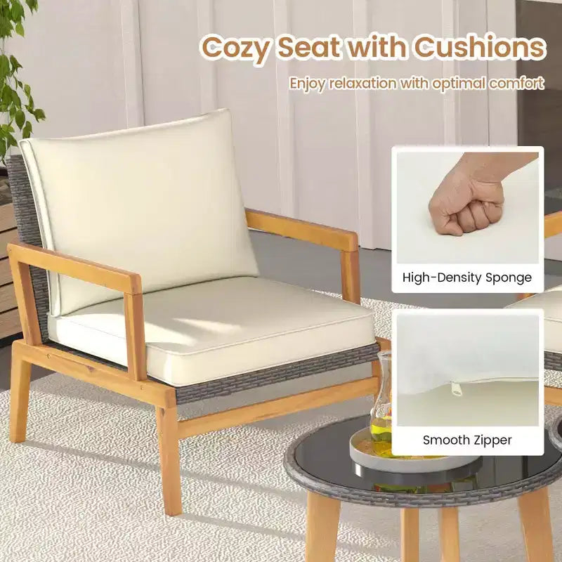 Costway 5 Piece Rattan Furniture Set Wicker Woven Sofa Set with Solid Acacia Wood Frame