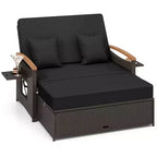 Costway Patio Rattan Daybed Set with Cushioned Loveseat & Storage Ottoman for Porch Beige/Navy/Red/Turquoise/Black/Gray