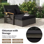 Costway Patio Rattan Daybed Set with Cushioned Loveseat & Storage Ottoman for Porch Beige/Navy/Red/Turquoise/Black/Gray