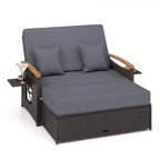 Costway Patio Rattan Daybed Set with Cushioned Loveseat & Storage Ottoman for Porch Beige/Navy/Red/Turquoise/Black/Gray