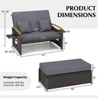 Costway Patio Rattan Daybed Set with Cushioned Loveseat & Storage Ottoman for Porch Beige/Navy/Red/Turquoise/Black/Gray