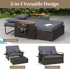 Costway Patio Rattan Daybed Set with Cushioned Loveseat & Storage Ottoman for Porch Beige/Navy/Red/Turquoise/Black/Gray