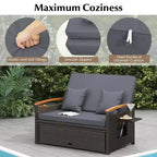 Costway Patio Rattan Daybed Set with Cushioned Loveseat & Storage Ottoman for Porch Beige/Navy/Red/Turquoise/Black/Gray