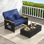 Costway Patio Rattan Daybed Set with Cushioned Loveseat & Storage Ottoman for Porch Beige/Navy/Red/Turquoise/Black/Gray
