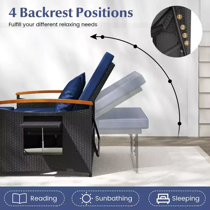 Costway Patio Rattan Daybed Set with Cushioned Loveseat & Storage Ottoman for Porch Beige/Navy/Red/Turquoise/Black/Gray