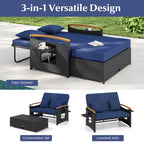 Costway Patio Rattan Daybed Set with Cushioned Loveseat & Storage Ottoman for Porch Beige/Navy/Red/Turquoise/Black/Gray