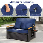 Costway Patio Rattan Daybed Set with Cushioned Loveseat & Storage Ottoman for Porch Beige/Navy/Red/Turquoise/Black/Gray