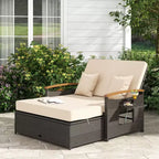 Costway Patio Rattan Daybed Set with Cushioned Loveseat & Storage Ottoman for Porch Beige/Navy/Red/Turquoise/Black/Gray
