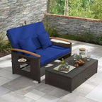 Costway Patio Rattan Daybed Set with Cushioned Loveseat & Storage Ottoman for Porch Beige/Navy/Red/Turquoise/Black/Gray