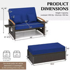 Costway Patio Rattan Daybed Set with Cushioned Loveseat & Storage Ottoman for Porch Beige/Navy/Red/Turquoise/Black/Gray