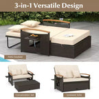 Costway Patio Rattan Daybed Set with Cushioned Loveseat & Storage Ottoman for Porch Beige/Navy/Red/Turquoise/Black/Gray