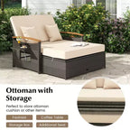 Costway Patio Rattan Daybed Set with Cushioned Loveseat & Storage Ottoman for Porch Beige/Navy/Red/Turquoise/Black/Gray