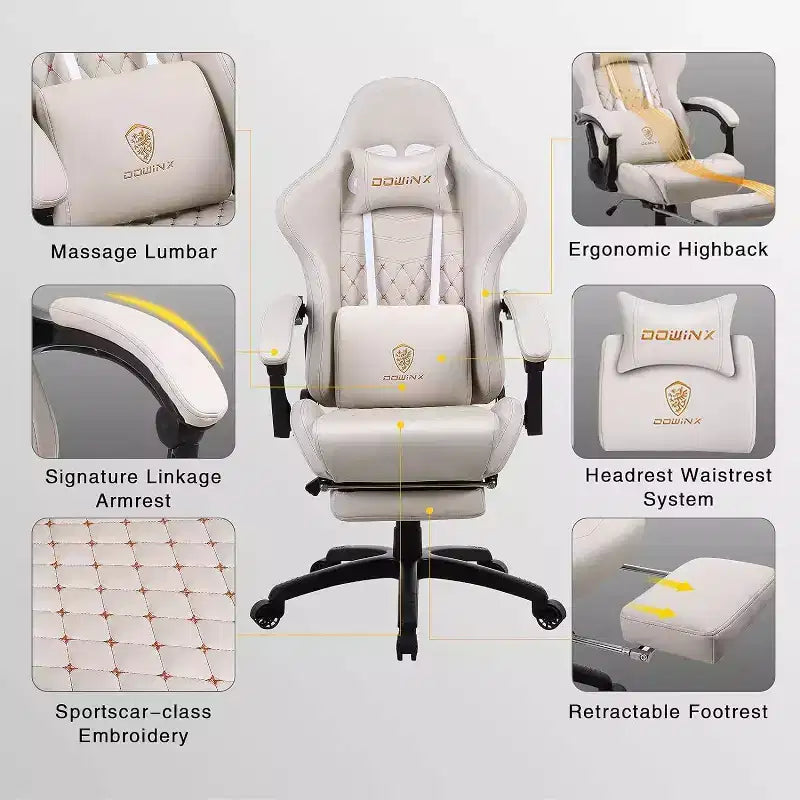 Adjustable Gaming Chair with Massage Lumbar Support and Retractable Footrest - Dowinx