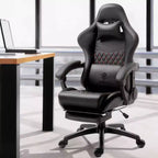 Adjustable Gaming Chair with Massage Lumbar Support and Retractable Footrest - Dowinx