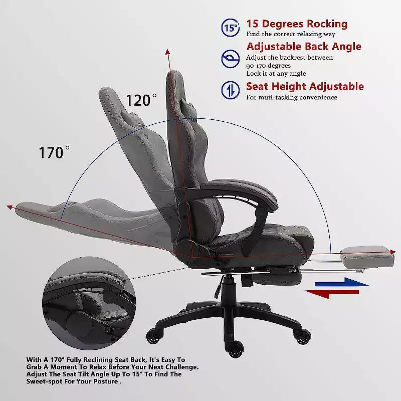 Adjustable Gaming Chair with Massage Lumbar Support and Retractable Footrest - Dowinx