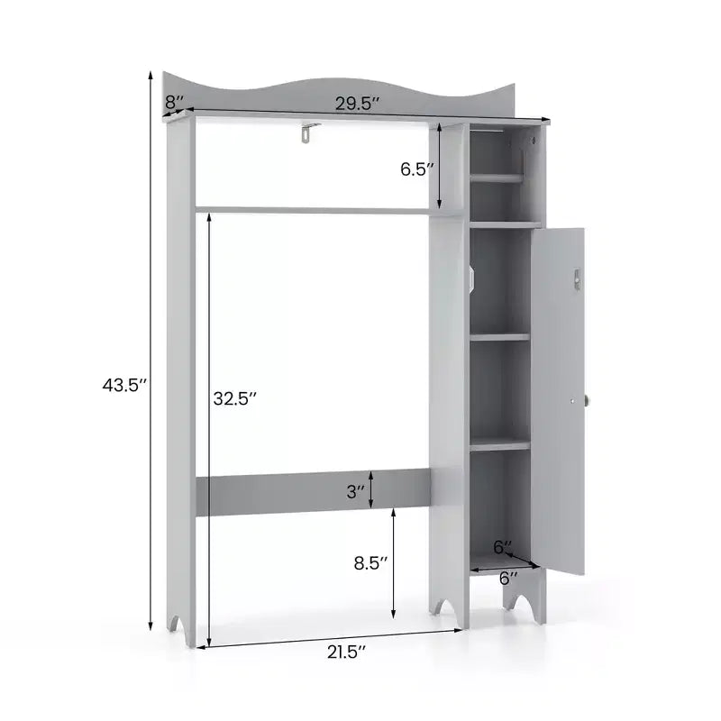 Meuble de rangement pour WC Costway avec porte-rouleau de papier toilette et étagères réglables Gris/Blanc
