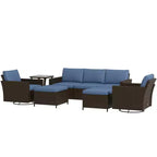 Outsunny Ensemble de Meubles de Jardin 6 Pièces avec Canapé Trois Places en Rotin, Fauteuils Berçants Pivotants, Repose-Pieds, Table, Salon de Jardin