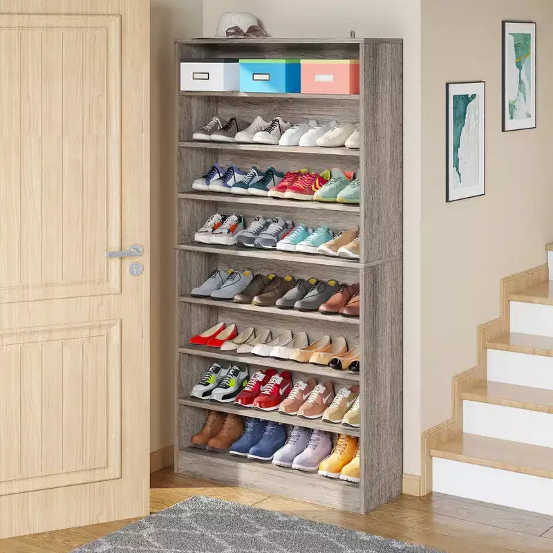 Meuble à chaussures autoportant en bois à 9 niveaux Lantine 70,8''