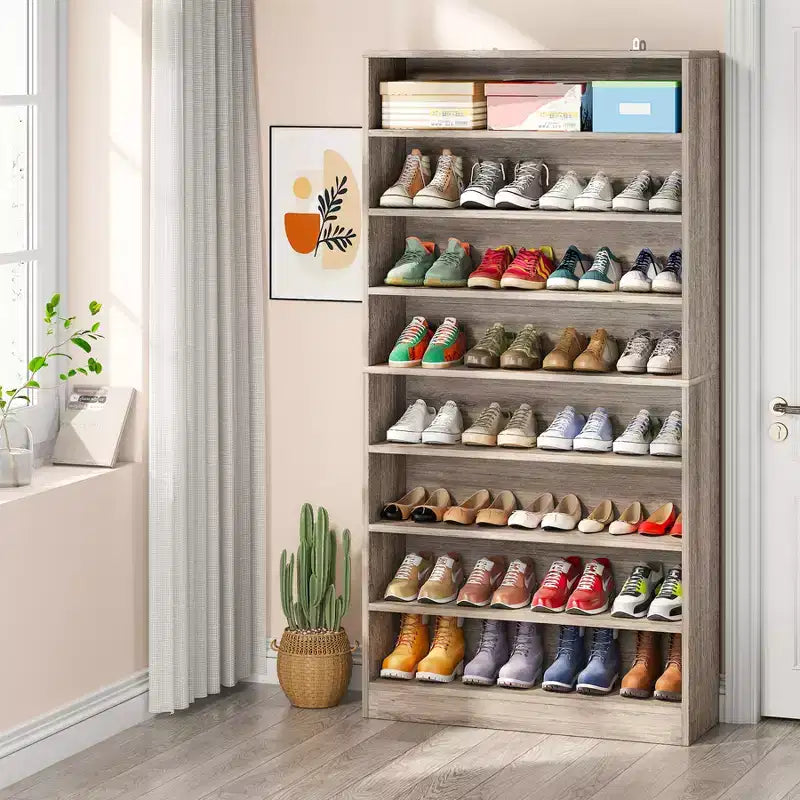 Meuble à chaussures autoportant en bois à 9 niveaux Lantine 70,8''