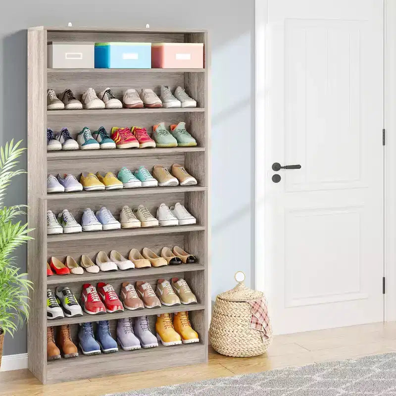 Meuble à chaussures autoportant en bois à 9 niveaux Lantine 70,8''