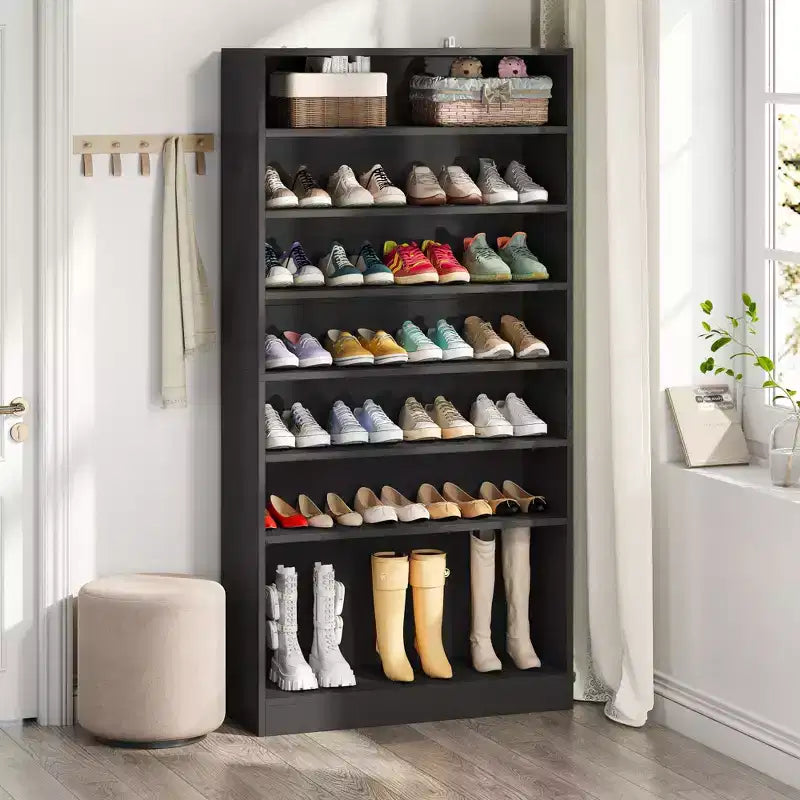 Meuble à chaussures autoportant en bois à 9 niveaux Lantine 70,8''