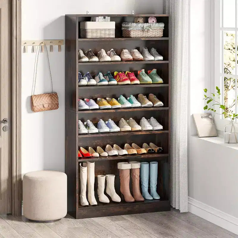 Meuble à chaussures autoportant en bois à 9 niveaux Lantine 70,8''