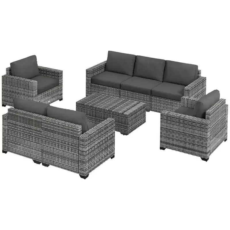 Outsunny Cushioned Patio Furniture Set, Storage Function Coffee Table