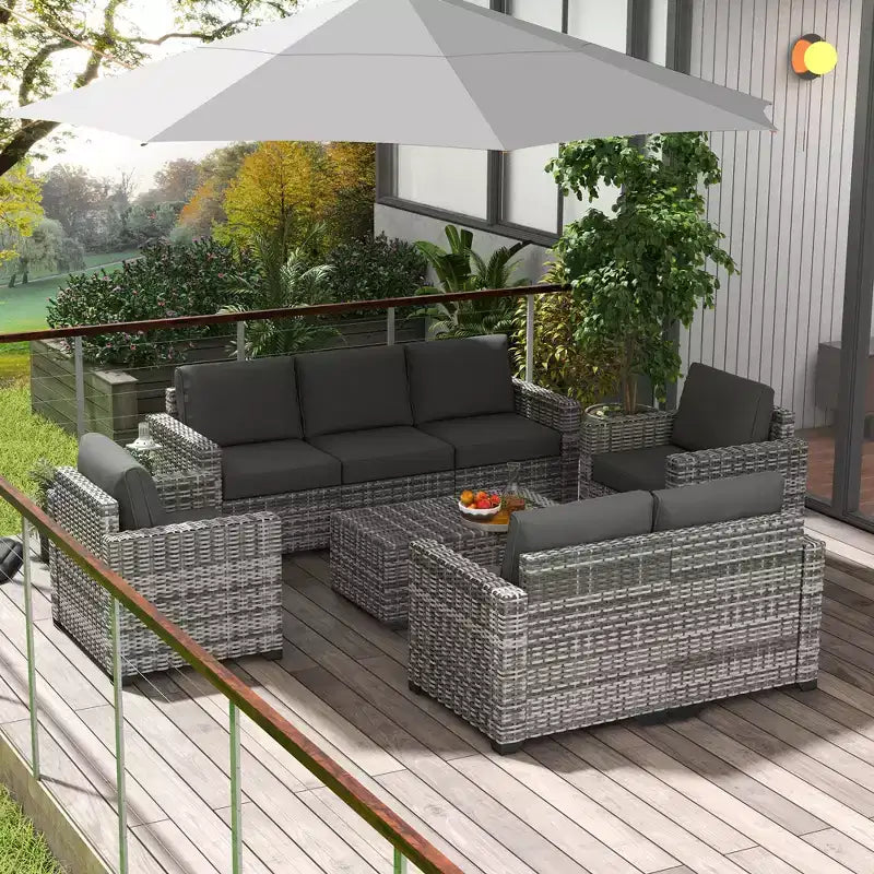 Outsunny Cushioned Patio Furniture Set, Storage Function Coffee Table
