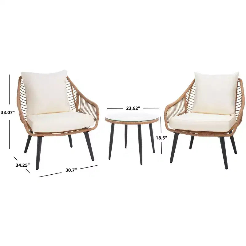 Warlen 3 Piece Lounger Set - Indoor/Outdoor - PAT9016 - Natural/Beige - Safavieh