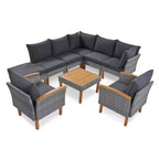 Ensemble de conversation extérieur en rotin 9 pièces, salon de jardin avec table basse et coussin lavable, gris-ModernLuxe