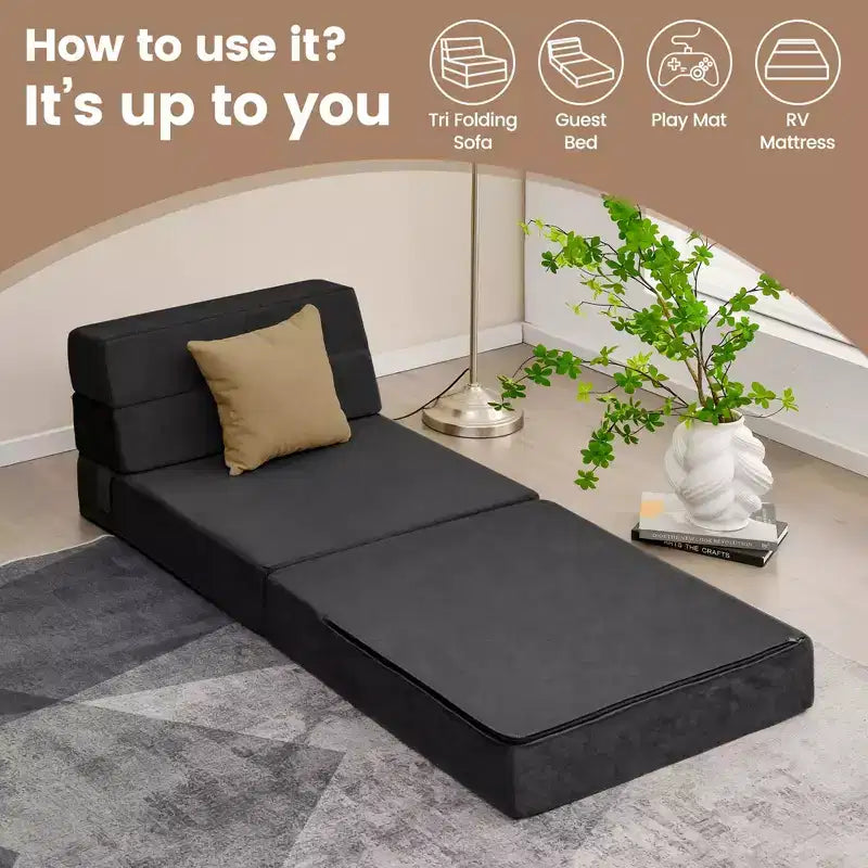 Costway Chaise Pliante Triple Basculante Lit de Repos Convertible Canapé-Lit Dortoir Neuf Noir/Gris/Café