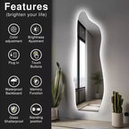 Dovelina LED Full-length Mirror Backlit Mirror Modern Full Length Mirror Frameless Irregular Mirror Large Asymmetrical Mirror - 24x63