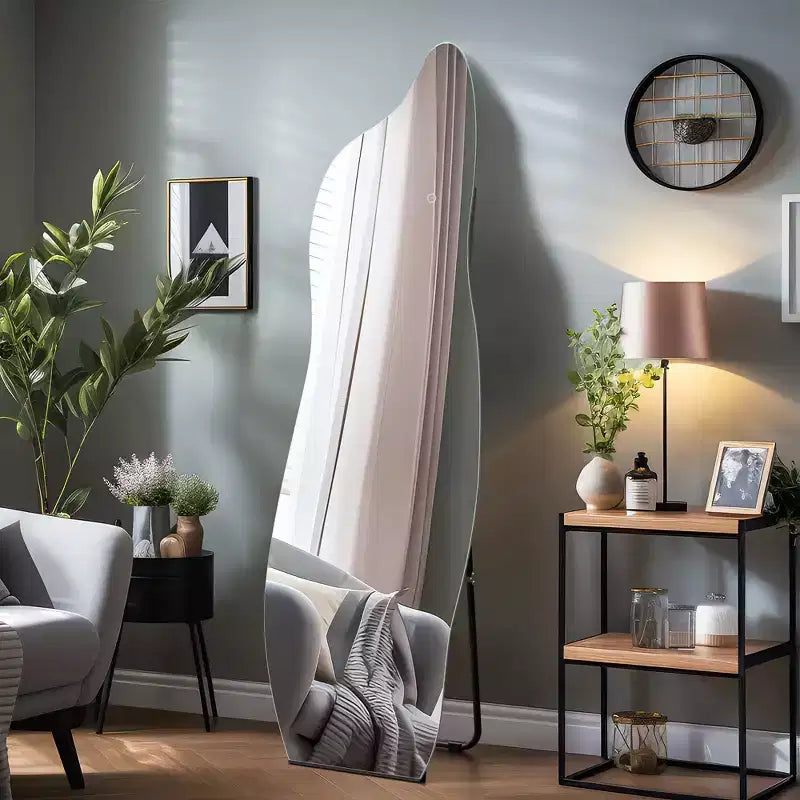 Dovelina LED Full-length Mirror Backlit Mirror Modern Full Length Mirror Frameless Irregular Mirror Large Asymmetrical Mirror - 24x63