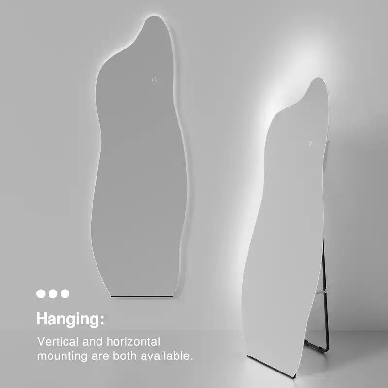 Dovelina LED Full-length Mirror Backlit Mirror Modern Full Length Mirror Frameless Irregular Mirror Large Asymmetrical Mirror - 24x63