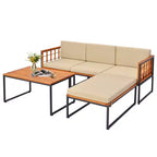 Ensemble de meubles de patio 5 pièces Costway en bois d'acacia avec coussins d'assise et de dossier