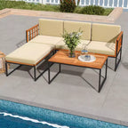 Ensemble de meubles de patio 5 pièces Costway en bois d'acacia avec coussins d'assise et de dossier