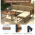 Ensemble de meubles de patio 5 pièces Costway en bois d'acacia avec coussins d'assise et de dossier