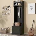 23.6''W Minimalist Slim Hall Tree with Bench, Multi-functional Coat Rack with 6 Hooks & Storage Cabinet 4M - ModernLuxe