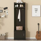 23.6''W Minimalist Slim Hall Tree with Bench, Multi-functional Coat Rack with 6 Hooks & Storage Cabinet 4M - ModernLuxe
