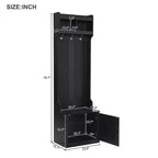 23.6''W Minimalist Slim Hall Tree with Bench, Multi-functional Coat Rack with 6 Hooks & Storage Cabinet 4M - ModernLuxe