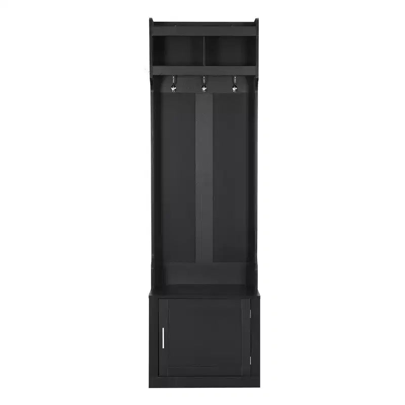 23.6''W Minimalist Slim Hall Tree with Bench, Multi-functional Coat Rack with 6 Hooks & Storage Cabinet 4M - ModernLuxe