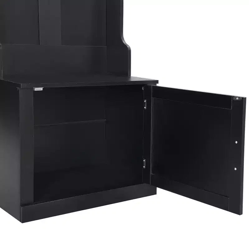 23.6''W Minimalist Slim Hall Tree with Bench, Multi-functional Coat Rack with 6 Hooks & Storage Cabinet 4M - ModernLuxe